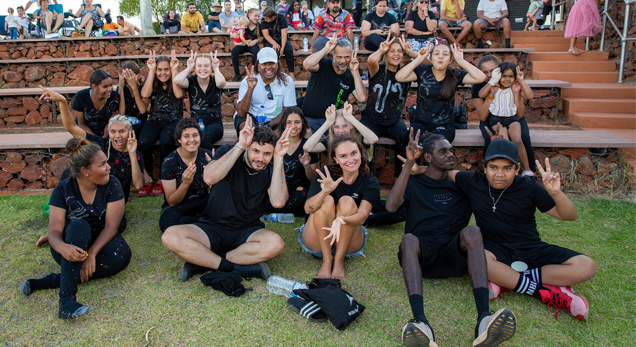Our Youth Programs Team with Rekindling participants in Roebourne, WA in 2021. Photo by Jordan Shields.